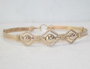 3-Bead Point Gold Bead Wire Wrapped Bracelet