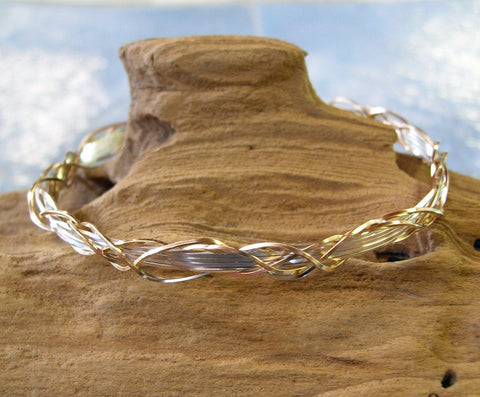 Medium Two-Tone Grapevine Gold Over Silver Wire Wrapped Bracelet