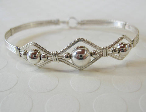 3-Bead Point Smooth Sterling Silver Beads Wire Wrapped Bracelet