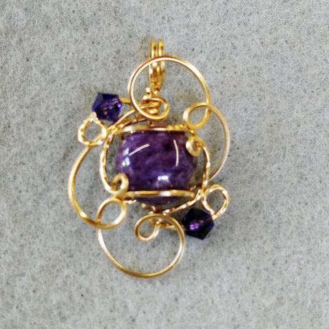 Purple Russian Charoite 14kt Gold Filled Wire Wrapped Mini Pendant