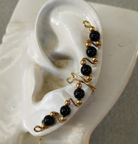 Extra Long Gemstone Beads Ear Cuff