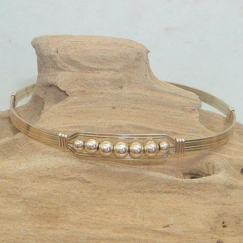 5 Little Beads Smooth Gold Filled Beads Wire Wrapped Bracelet