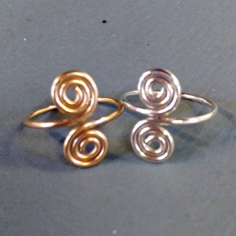 14kt Gold Filled & Sterling Silver Smooth Wire Adjustable Toe Rings - Set of Two