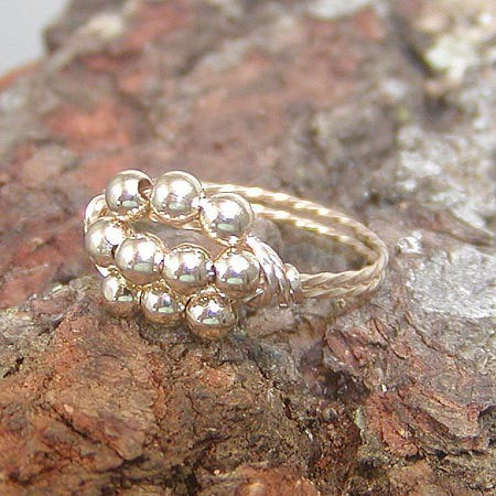Gold Filled Bead Cluster Twist Wire Ring