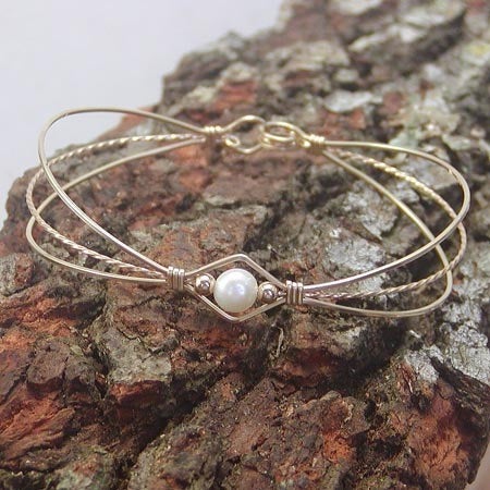 1-Bead Freshwater Pearl Gold Filled Wire Wrapped Bracelet