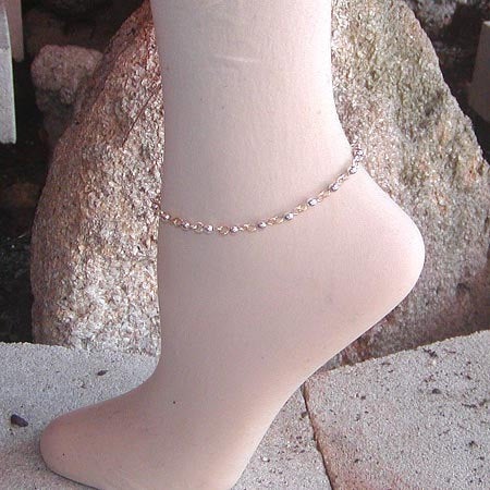 Two-Tone Silver Bead Gold Wire Link Ankle Bracelet