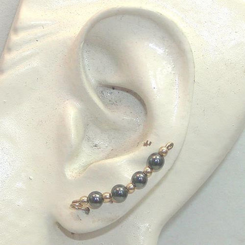 Hematite Beads Gold Filled Wire Ear Climbers - Ear Sweep 13