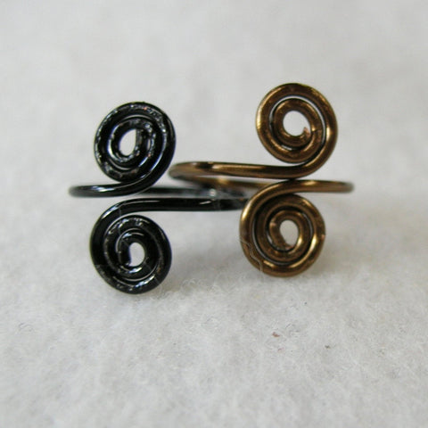 Black & Bronze Copper Adjustable Toe Rings - Set of Two
