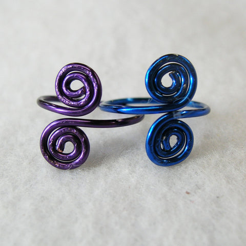 Blue & Purple Copper Adjustable Toe Rings - Set of Two