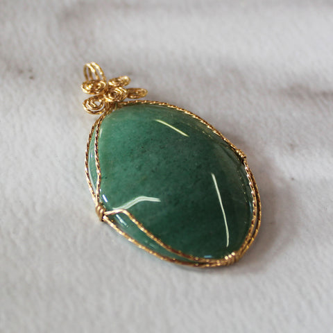 Large Green Aventurine Gold Filled Twist Wire Wrapped Pendant