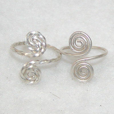 Sterling Silver Adjustable Toe Rings, 1 Twist 1 Smooth - Set of Two