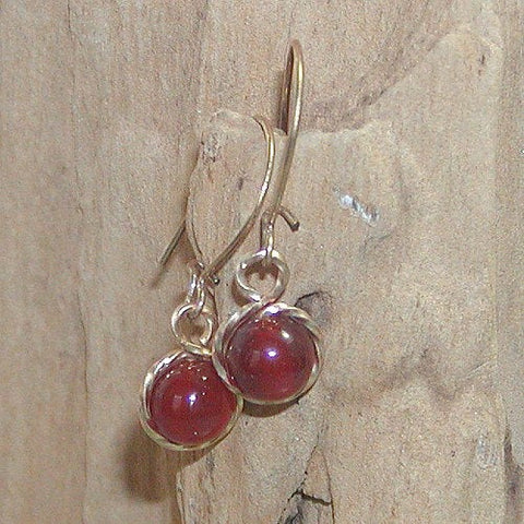 6mm Orange-Red Carnelian Beads Wirewrapped Drop Earrings