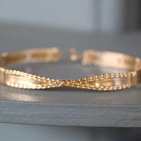 8-Strand Center X Cross Gold Filled Wirewrapped Bracelet