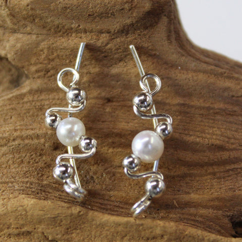 Freshwater Pearls Sterling Silver Wire Ear Sweeps - June Birthstone - Ear Sweep 9