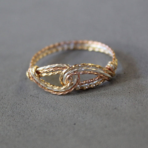 Infinity Design Tricolor Gold, Silver & Rose Twist Wire Thumb Ring