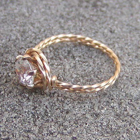 Solitaire Cubic Zirconia Gold Filled Twist Wire Ring