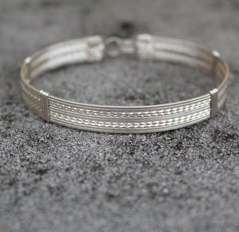 Fancy Sterling Silver 10-Strand Wire Wrapped Bracelet  SSTTSSTTSS