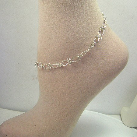 Sterling Silver Ankh-Link Ankle Bracelet