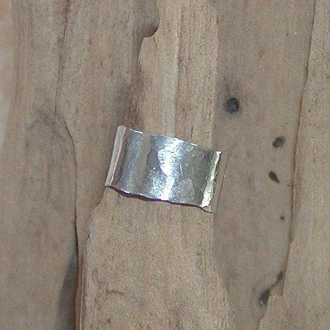 Sterling Silver Wide Hammered Band Ear Cuff