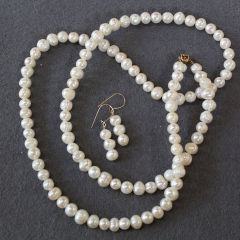 Freshwater Pearl Necklace and Earrings Set - June Birthstone