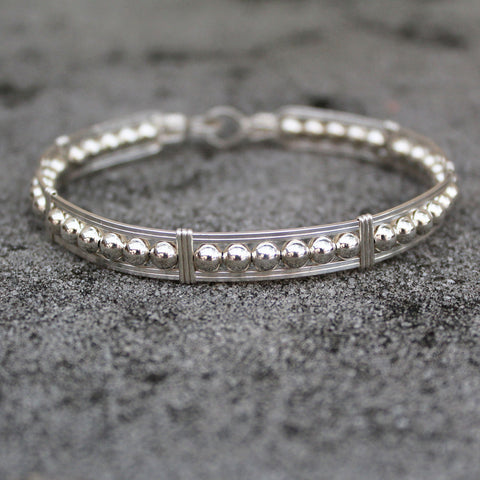 Sterling Silver Beads Wire Wrapped Stackable Bracelet