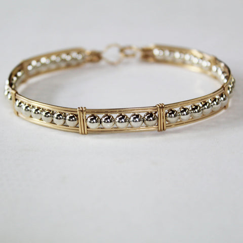 Two-Tone Sterling Silver Beads Gold Filled Wire Wrapped Bracelet