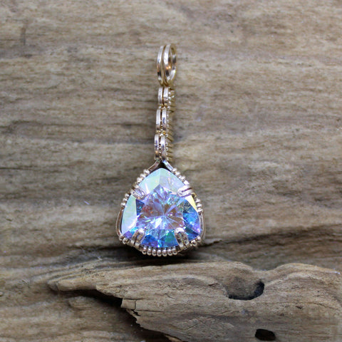Brilliant Mercury Mist Cubic Zirconia Gold Filled Wire Wrapped Pendant