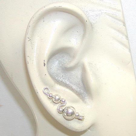 Smooth Sterling Silver Beads Simple Ear Crawlers - Ear Sweep 17