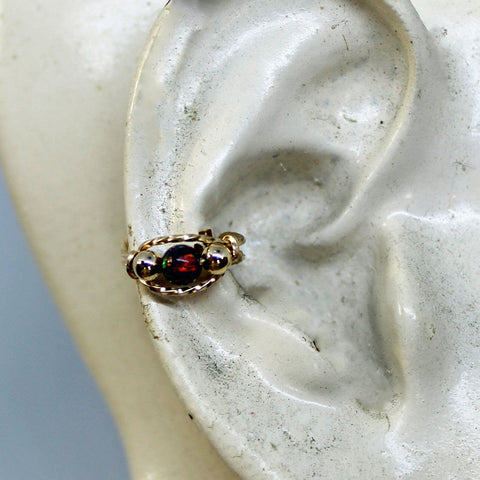 Black Opal Bead Twist Wire Ear Cuff