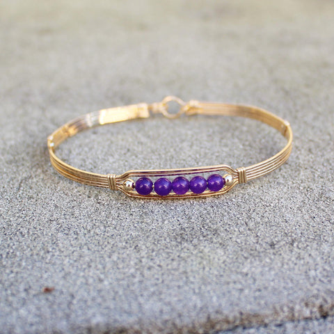 5 Little Beads Amethyst Beads Gold Filled Wire Wrapped Bracelet