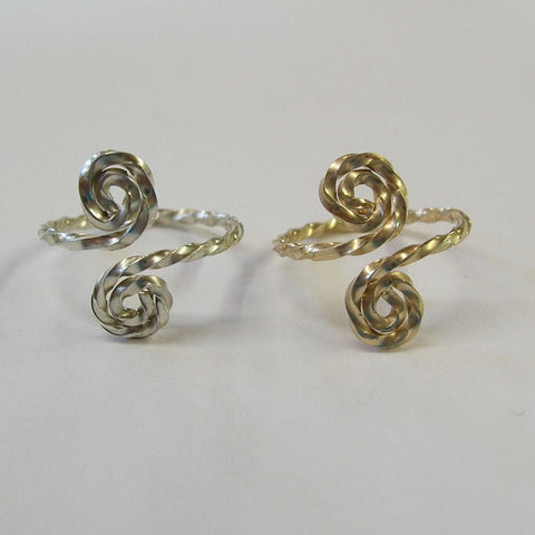 Sterling Silver & 14kt Gold Filled Twist Wire Adjustable Toe Rings - Set of Two