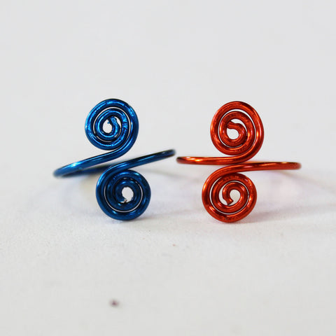 Blue & Orange Copper Adjustable Toe Rings - Set of Two