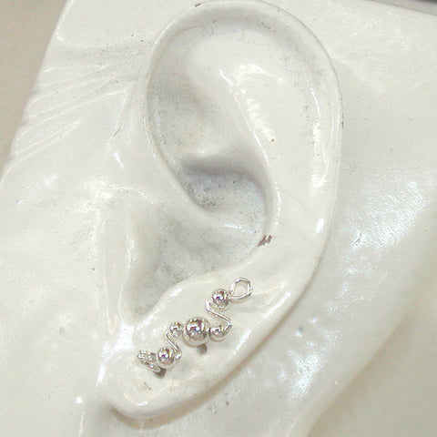 Sterling Silver Beads Small Ear Crawler Earrings - Ear Sweep 9