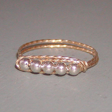 Five Little Beads Two Tone Gold & Silver Wirewrapped Ring