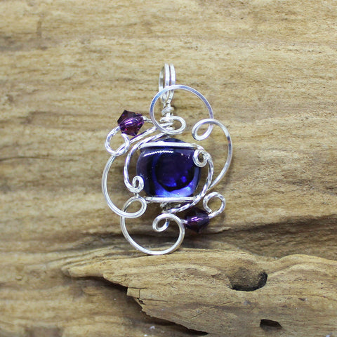 Purple Paua Shell Sterling Silver Wire Wrapped Mini Pendant