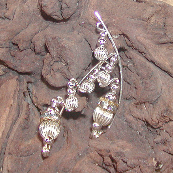 Fluted Sterling Silver Beads Fancy Ear Crawlers - Ear Sweep 10