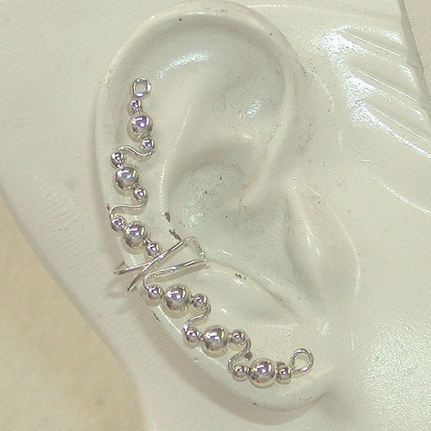 Extra Long Sterling Silver Smooth Bead Ear Cuff