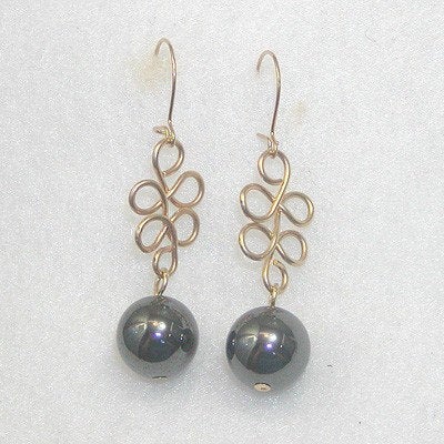 Hematite Beads Loopy Gold Wire Dangle Earrings