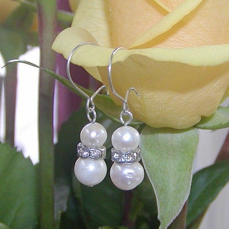 Freshwater Pearl and Crystal Dangle Earrings - June Birthstone