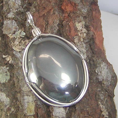 Big Hematite Sterling Silver Wrapped Pendant