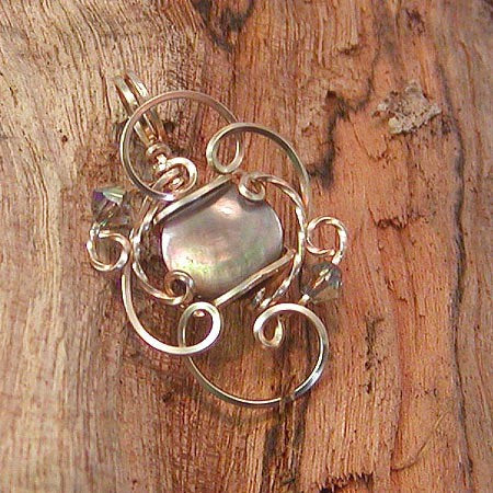 Luminous Black Mother-of-Pearl Shell Wire Wrapped Mini Pendant