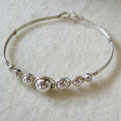 Graduated Sterling Silver Beads Wire Wrapped Bracelet
