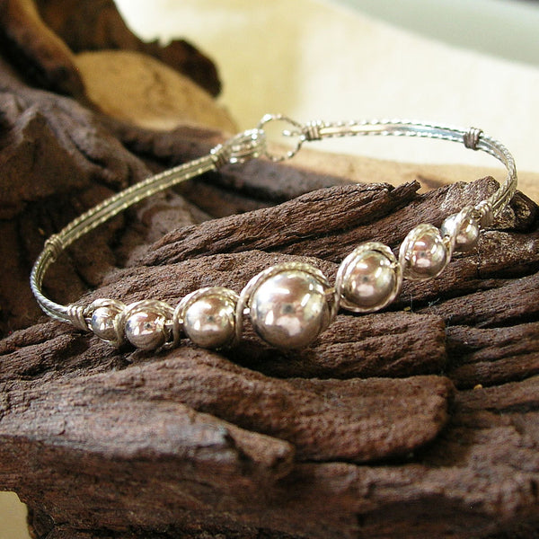 Graduated Sterling Silver Beads Wire Wrapped Bracelet
