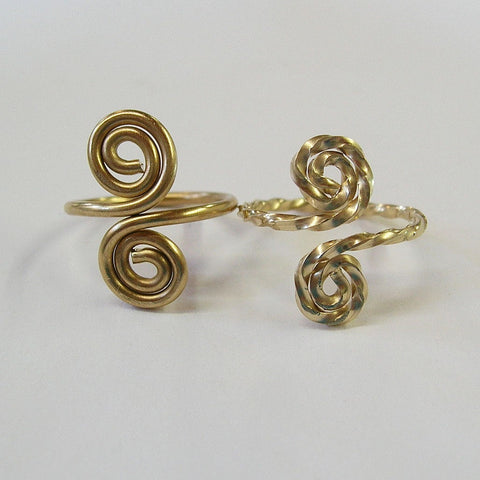 14kt Gold Filled Adjustable Toe Rings, 1 Smooth 1 Twist - Set of Two