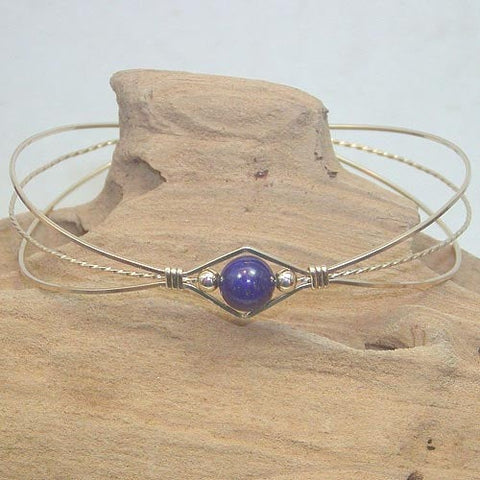 1-Bead Blue Lapis Bead Gold Filled Wire Wrapped Bracelet
