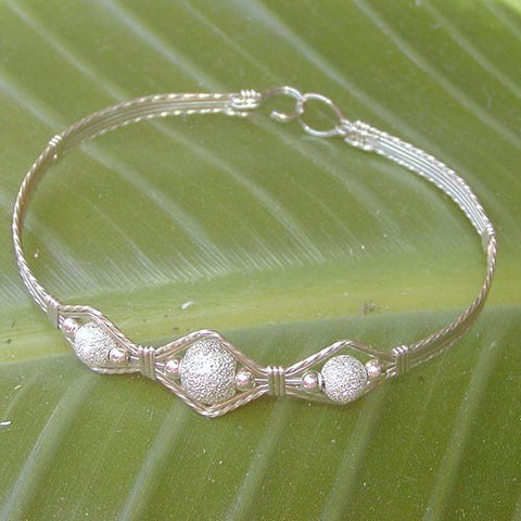 3-Bead Point Sterling Silver Stardust Beads Wire Wrapped Bracelet