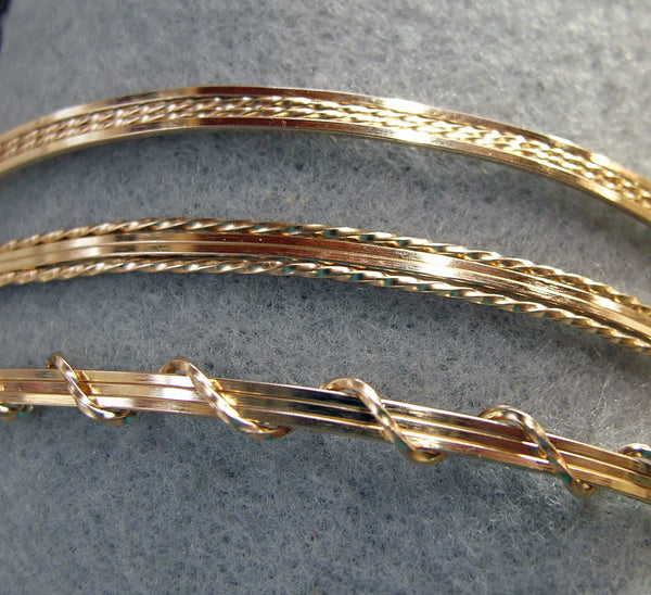Gold Filled 4-Strand Wire Wrapped Stackable 3 Bracelets Set