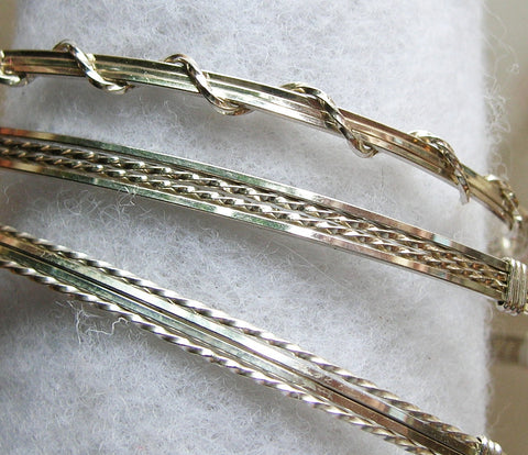 Sterling Silver 4-Strand Wire Wrapped Stackable 3 Bracelets Set