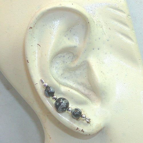 Snowflake Obsidian Sterling Silver Wire Ear Sweeps - Ear Sweep 16