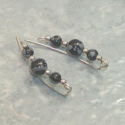 Snowflake Obsidian Sterling Silver Wire Ear Sweeps - Ear Sweep 16